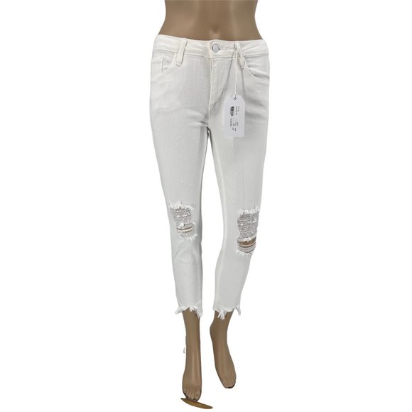 Just black Cora crop raw chewed hem jeans 25 white distressed - Picture 1 of 12